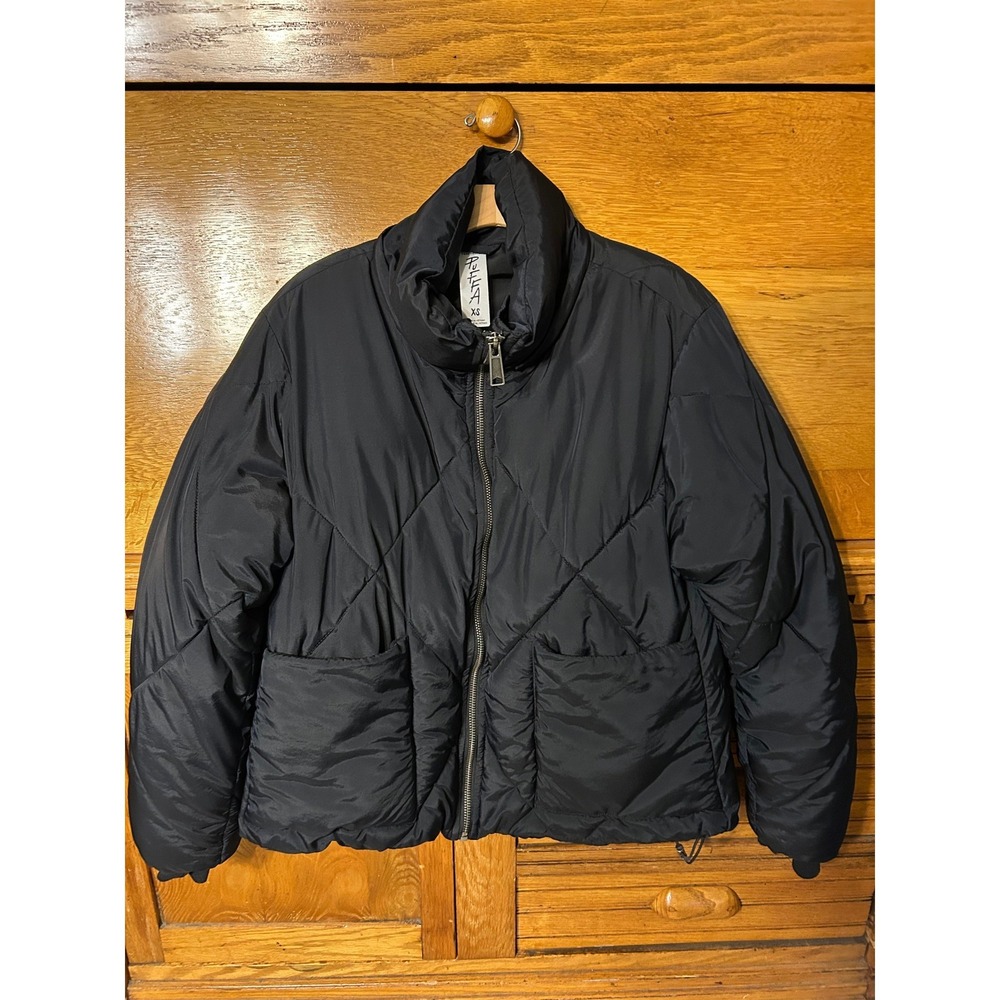 Free People Puffa Gorpcore Streetwear Quilted Puffer Jacket Black Full Zip XS